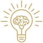 A graphic lightbulb with a brain inside, representing an idea or innovation.