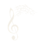 Treble clef intertwined with a cluster of musical notes and staff lines