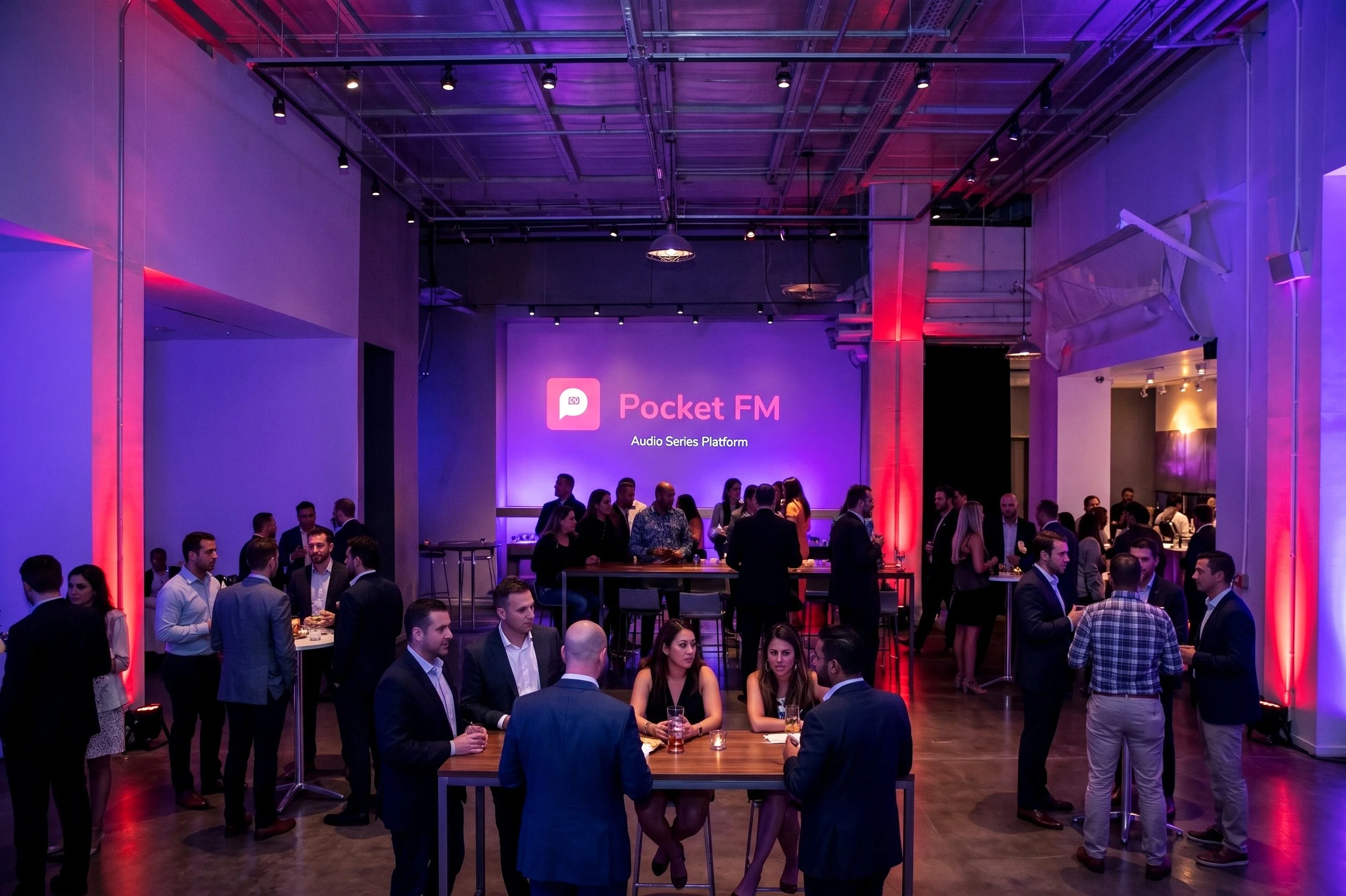 Corporate holiday party for Pocket FM featuring Groove Approved DJ, sound, lighting, and event production.