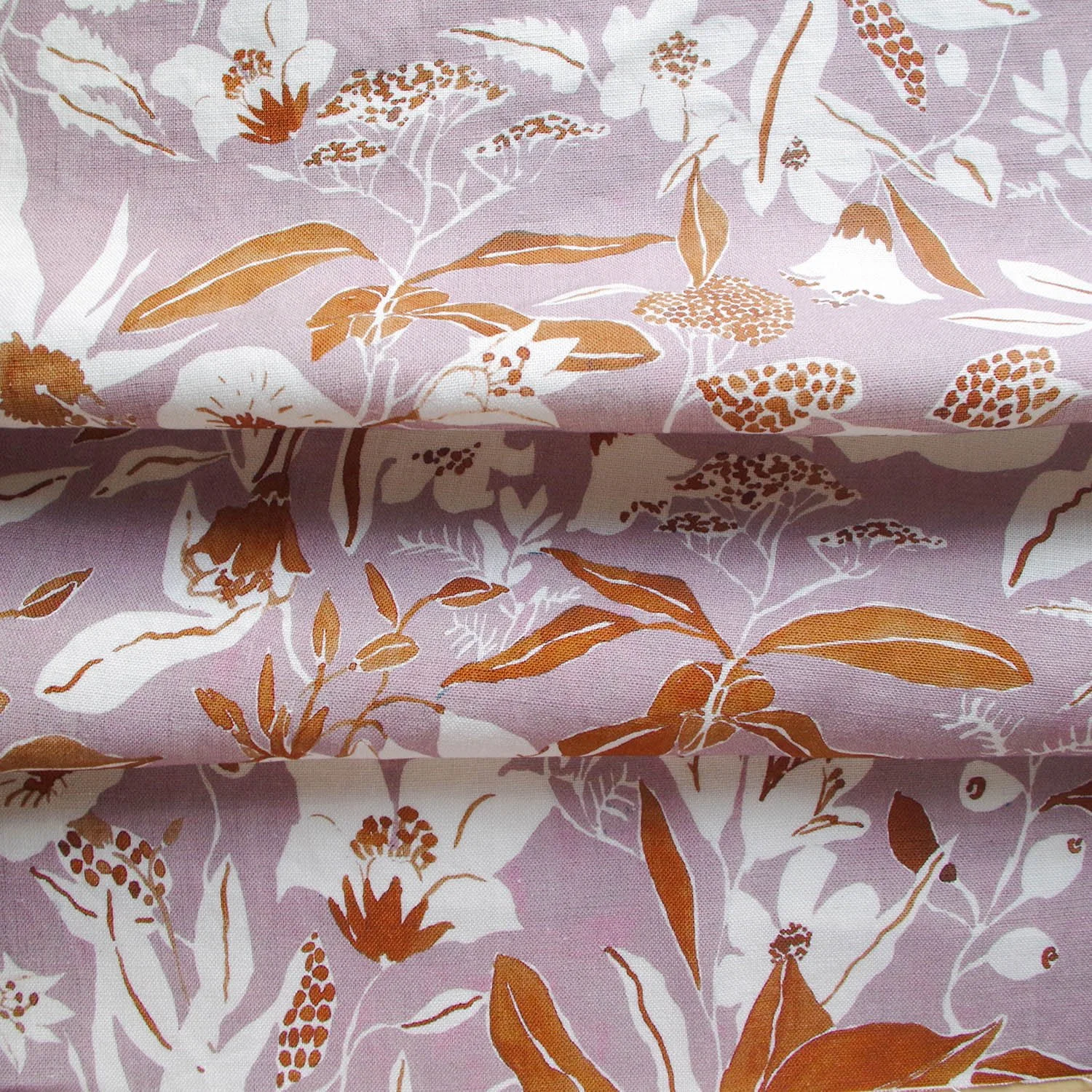 Lilac Night Garden floral hand painted terracotta printed patterned fabric (Copy)