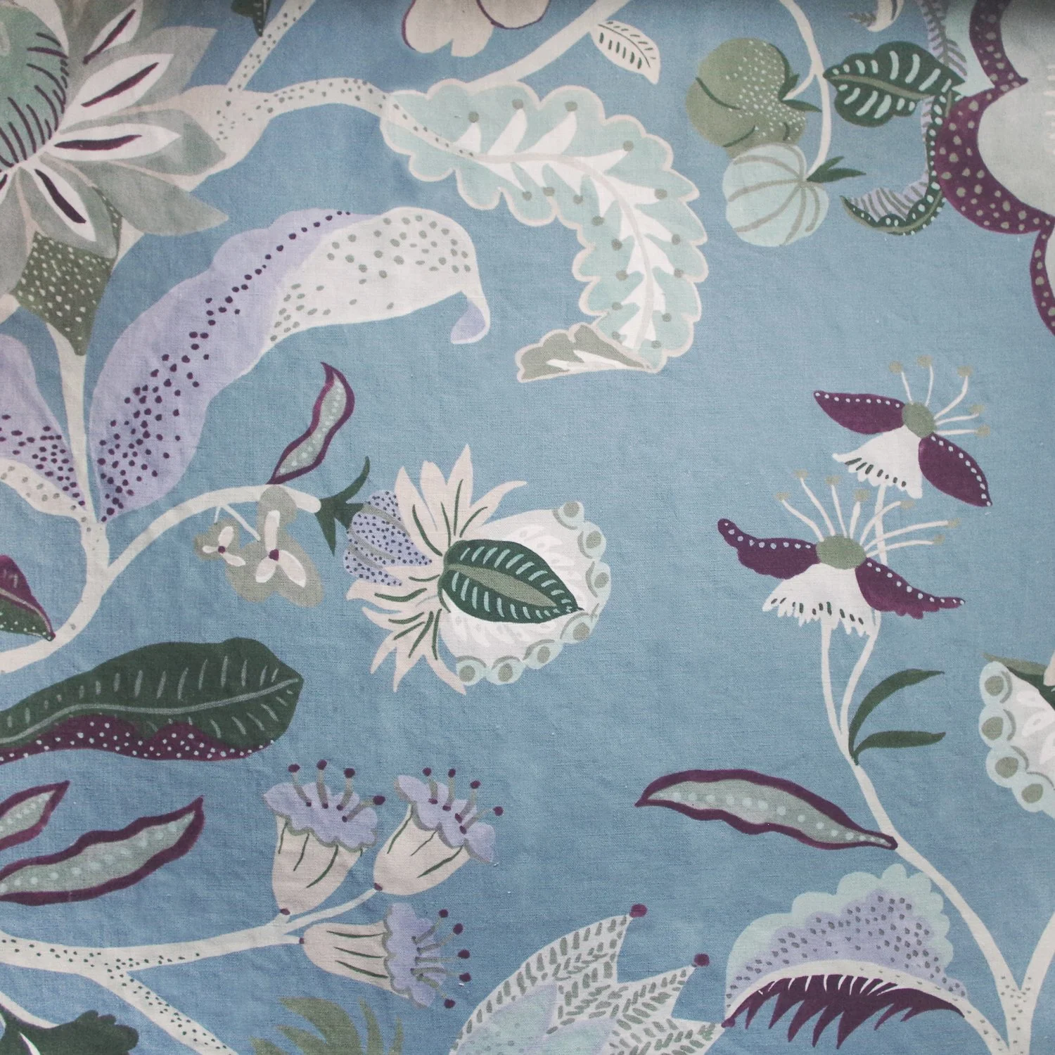 Walled Garden -Blue - Bold floral printed Linen and cotton fabric ...