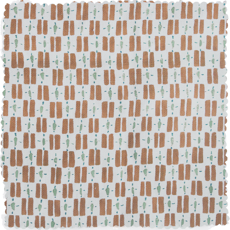 tiny check hand painted geo floral hand painted terracotta green printed patterned fabric