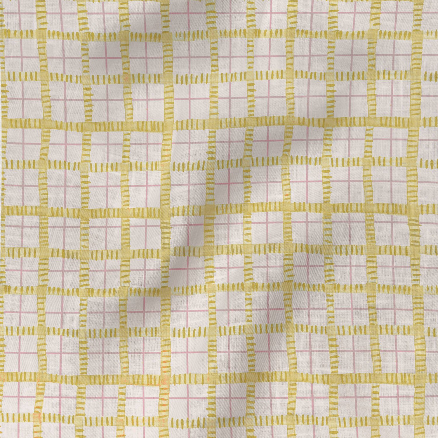 tiny check hand painted geo hand painted yellow lilac printed patterned fabric