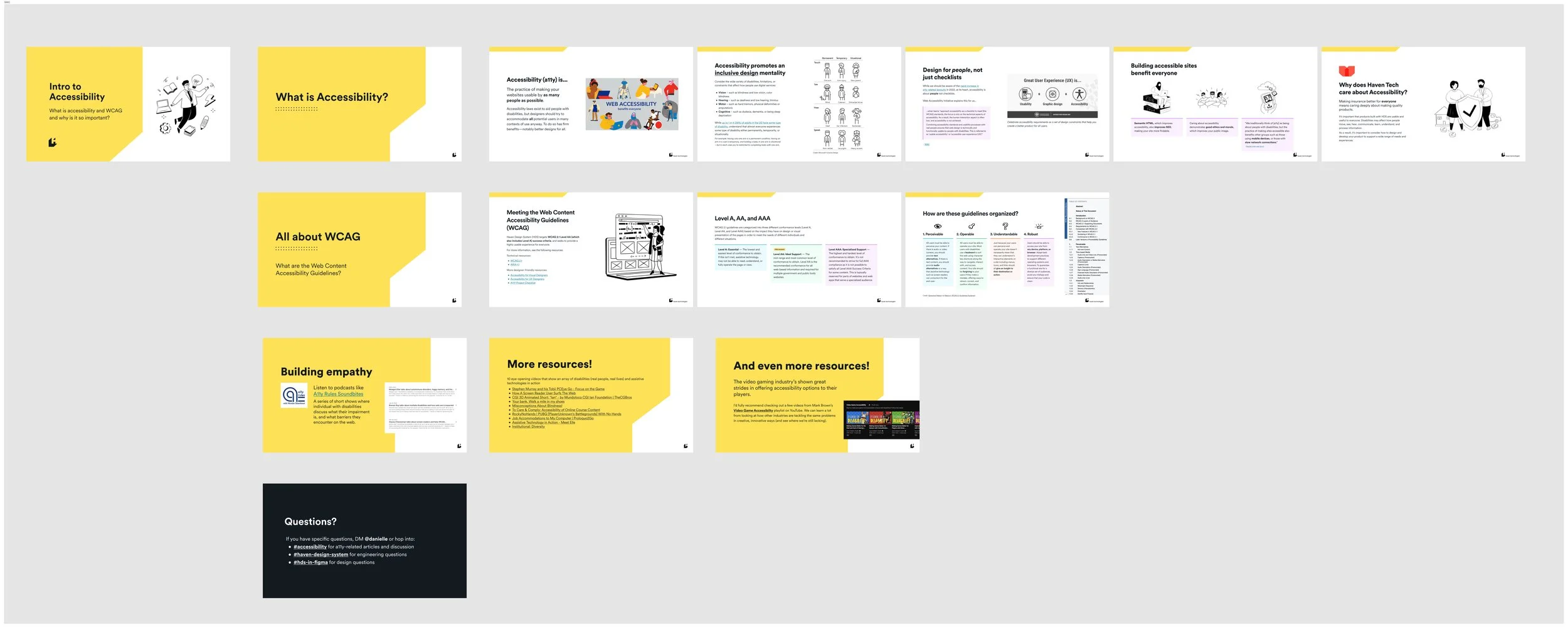 Screenshot of all "Intro to Accessibility" slides in Figma
