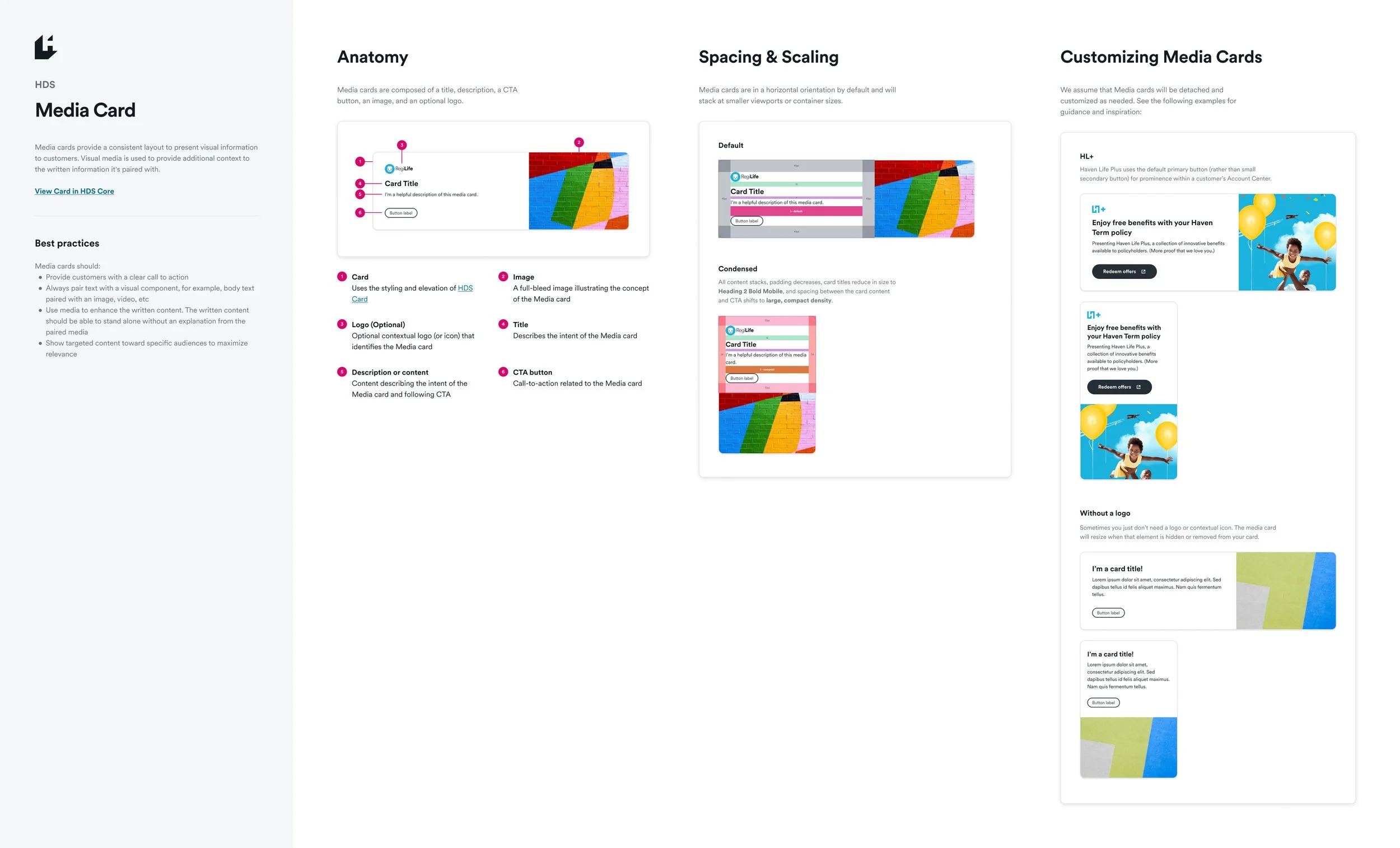 Design documentation of an "media card" pattern