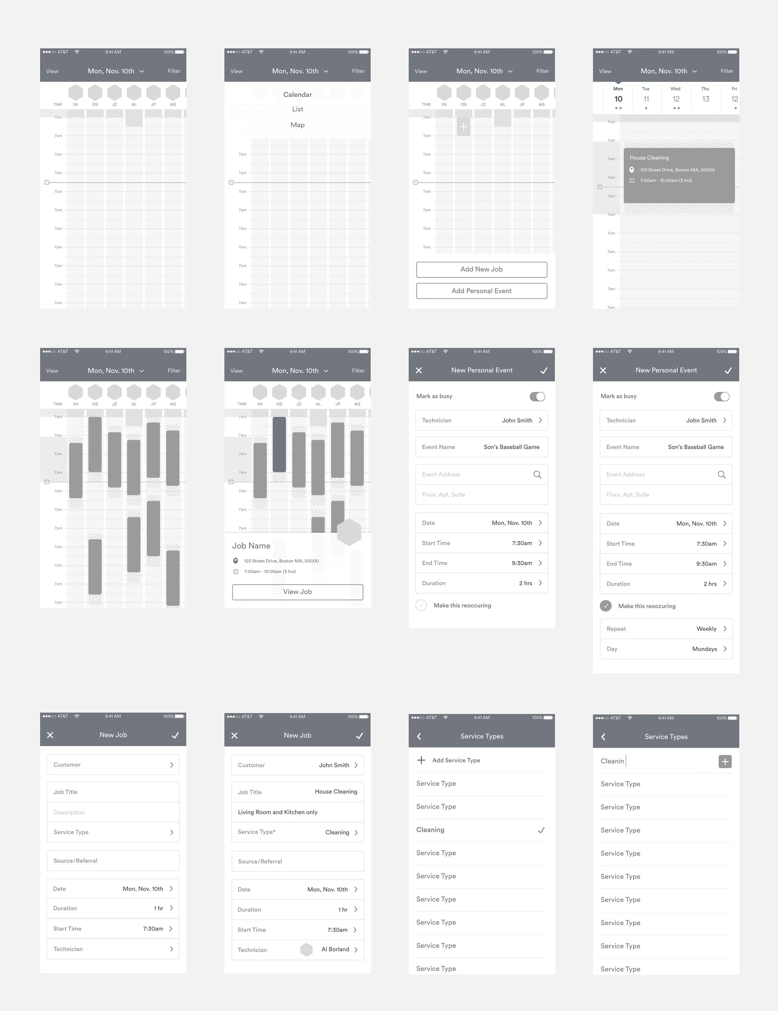 Screenshot of mobile app wireframes