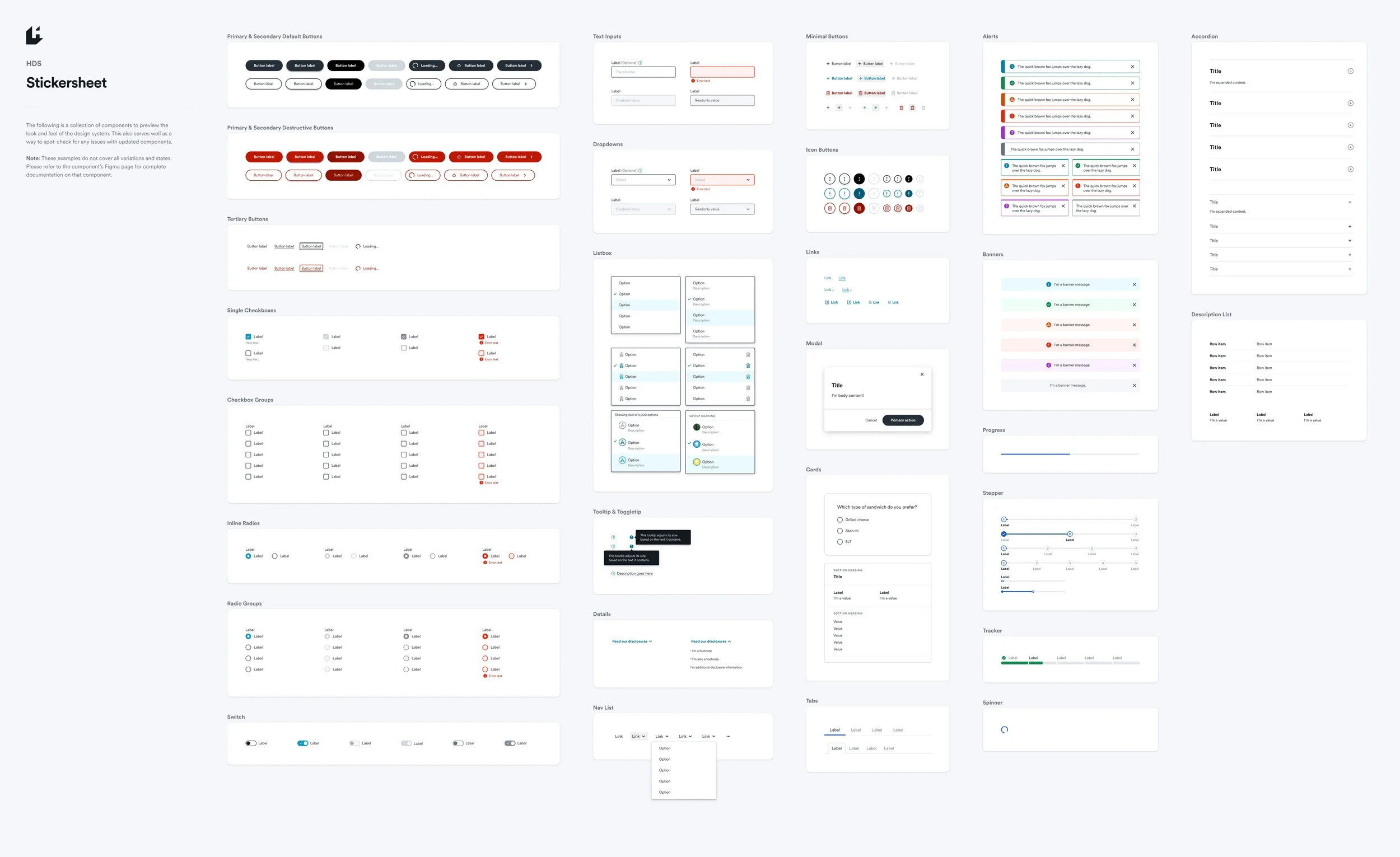 Screenshot of a light themed stickersheet of components
