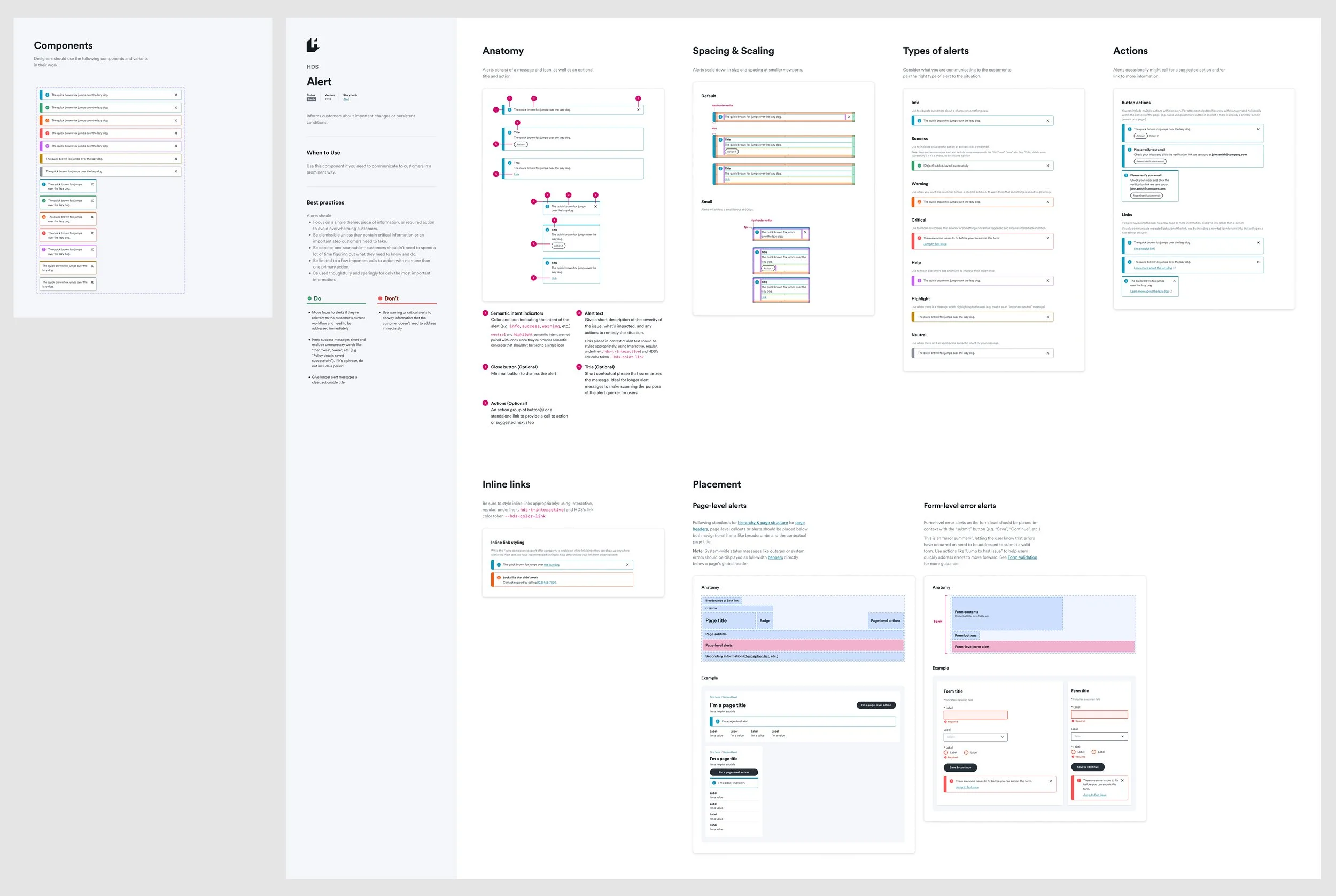 Screenshot of Alert component documentation in Figma