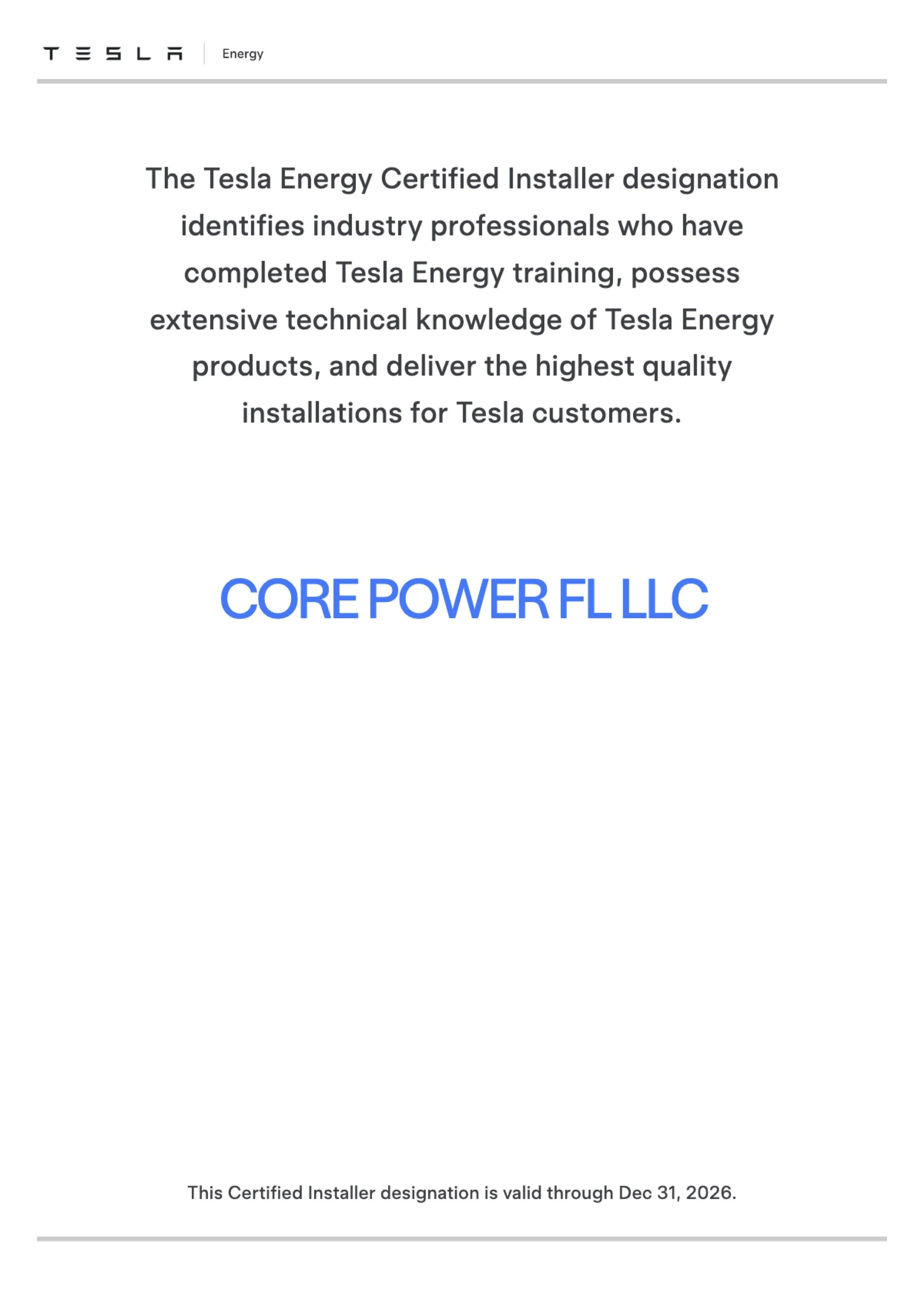 Tesla installer Certification