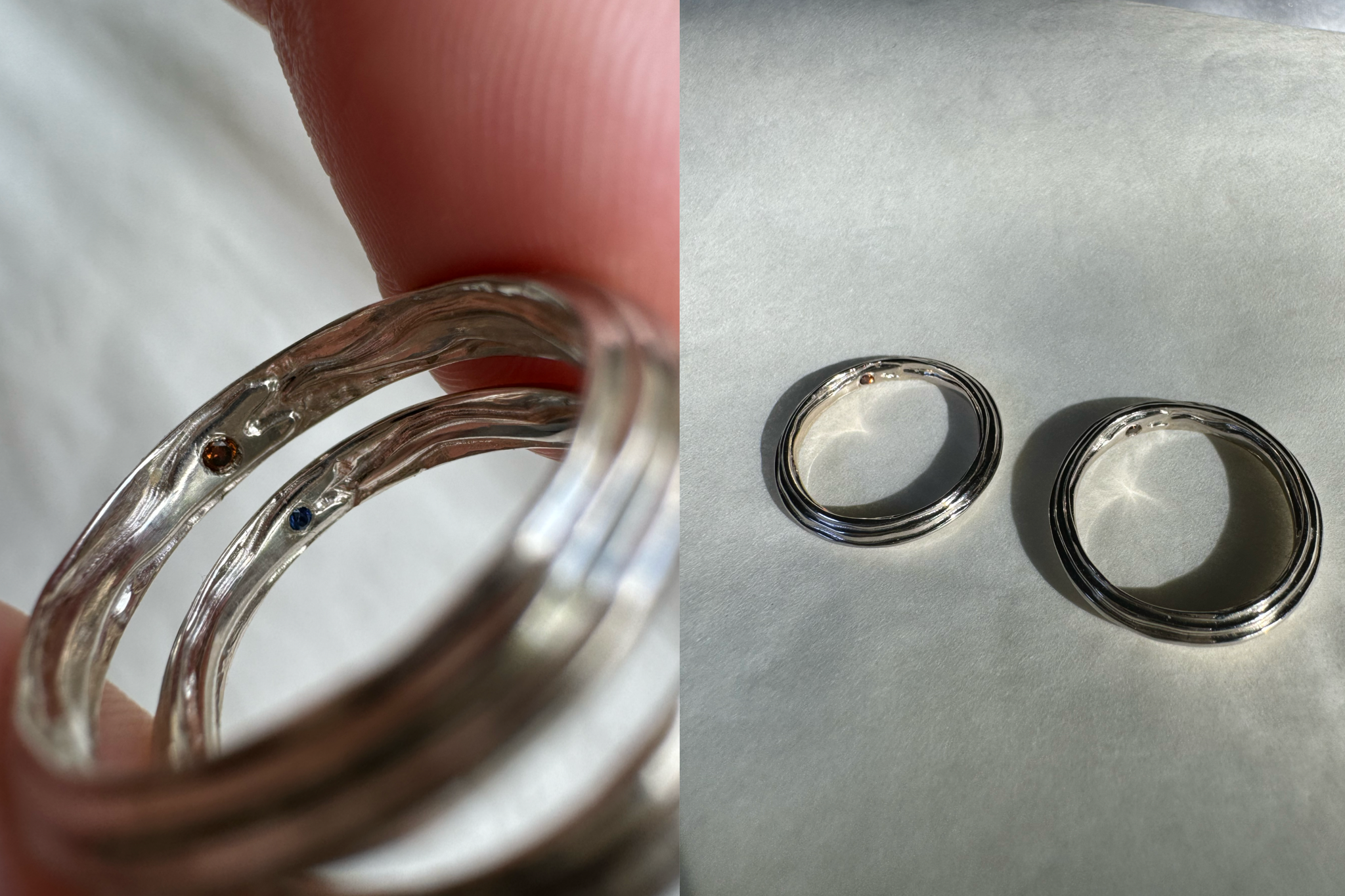matching 14k white gold ouroboros wedding bands