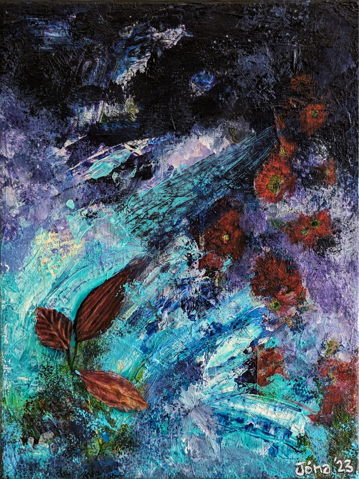 Blow (Icelandic: "Fok"), 2023, mixed media on canvas, 30x40cm. 55.000 ISK.