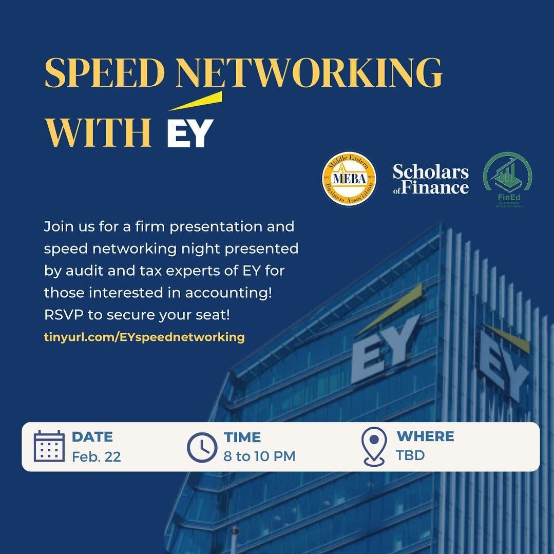 Unlock the door to your future in accounting🚪✨ Join us for a Speed Networking night with EY on February 22, 8-10 PM. Dive into the world of audit and tax with experts and shape your career path!🌟Location details coming soon- Stay tuned and RSVP to 