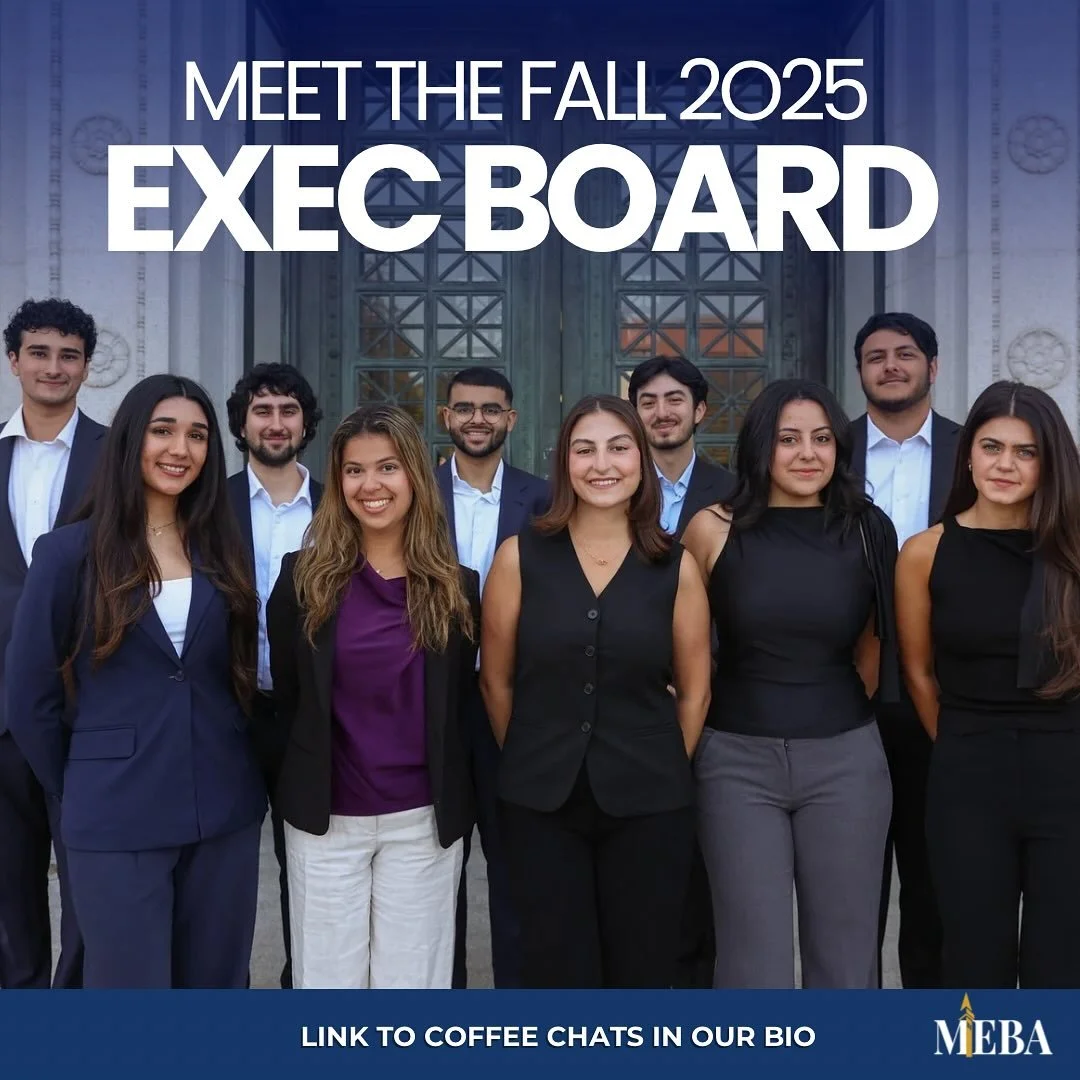 Meet our Fall 2025 Exec Team! Coffee chats are officially open! ☕️ Sign up through the link in our bio to connect with our members and learn more about MEBA and recruitment!