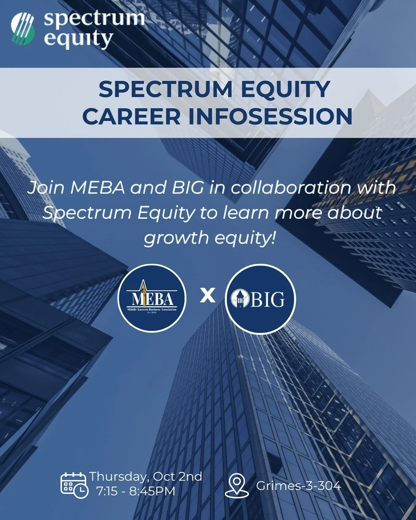 Curious about growth equity? 👀 Come connect with Spectrum Equity at this MEBA X BIG event! 💡✨ @sutardjacenter