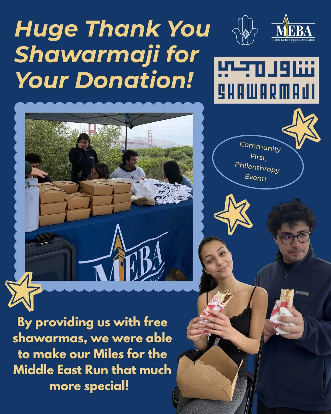 Shoutout to Shawarmaji for supporting our Miles for the Middle East Run with donated shawarmas!😋

We are also proud to share that the fundraiser raised over $700 for the Middle East Children&rsquo;s Alliance Foundation🎉

Another big thank you to ev