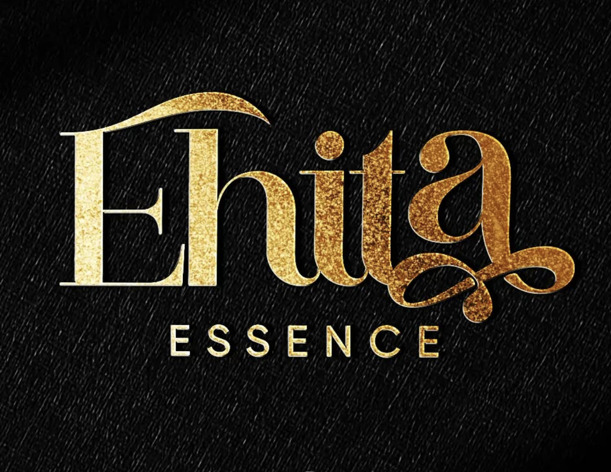 Gold and cream-colored text reading 'Eutta' above the word 'ESSENCE' on a black background with a textured pattern.