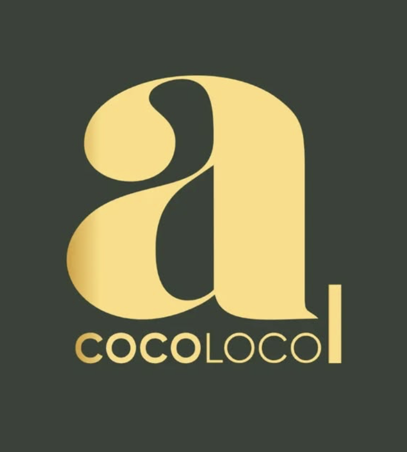 A logo with a large, stylized letter 'a' in gold on a dark background, with the words 'COCOLOCO' written below in gold.
