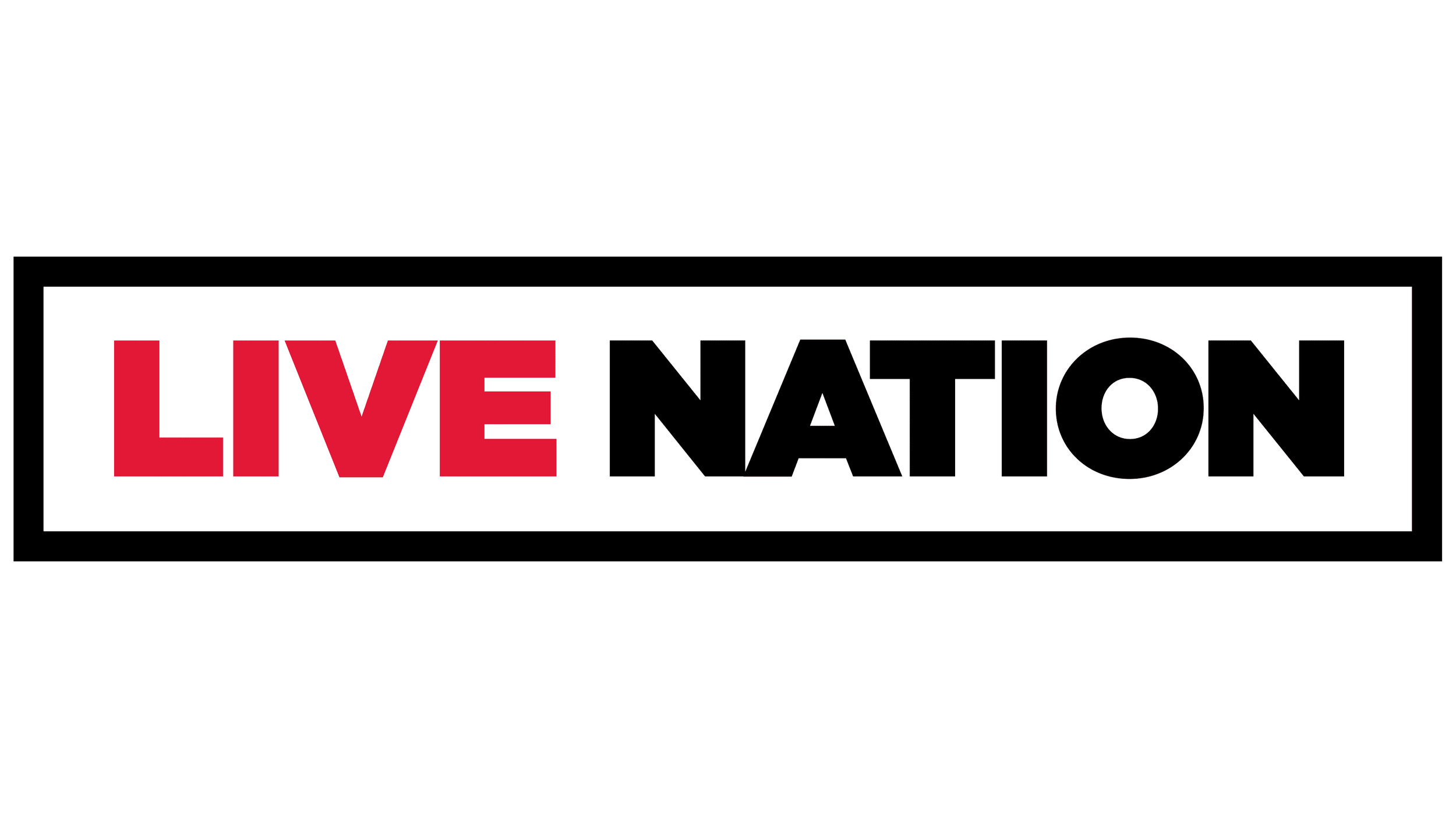 Sign with the words "LIVE NATION" in red and black text on a white background.