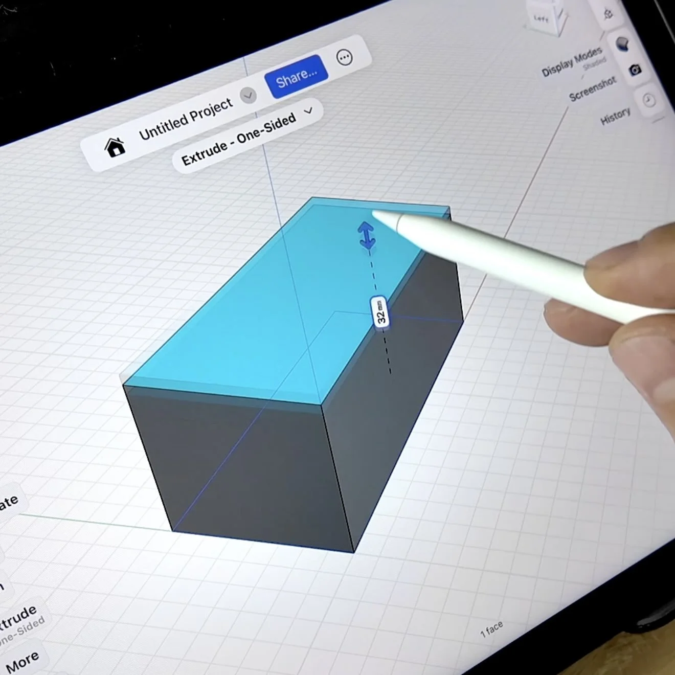 extruding datsun relay cover in Shapr3d CAD