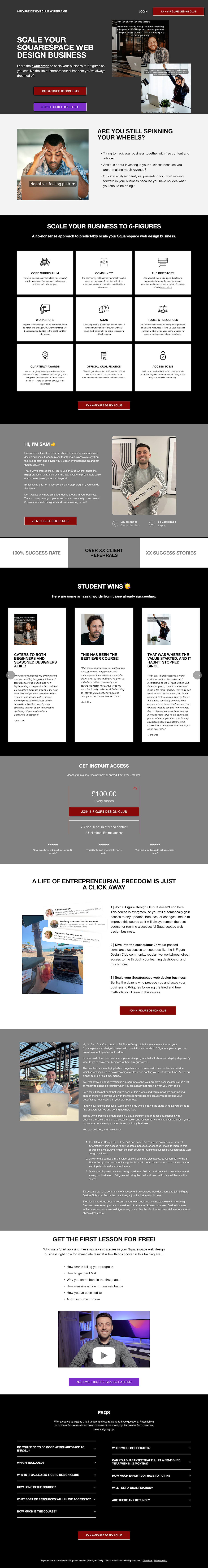 Six Figure Design Club Wireframe