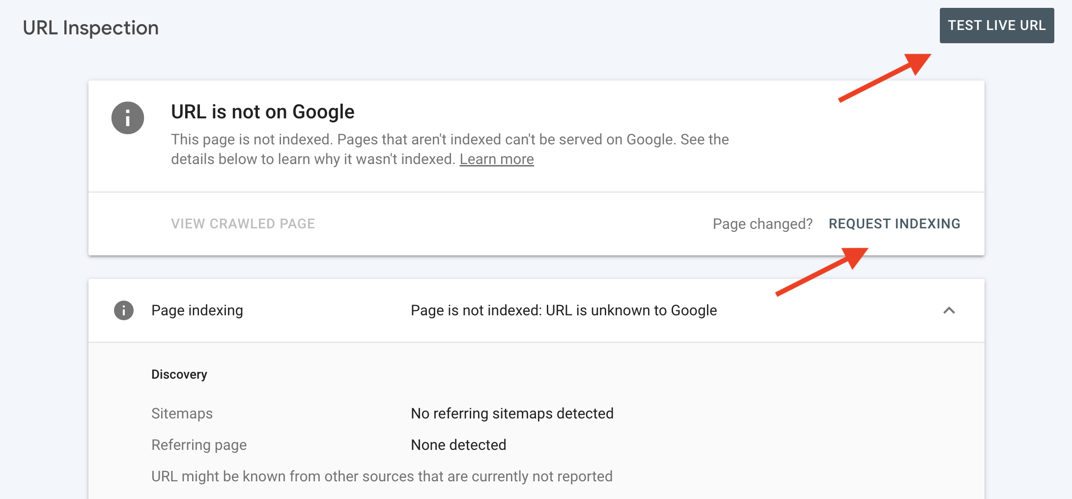 Test Live URL and Request Indexing