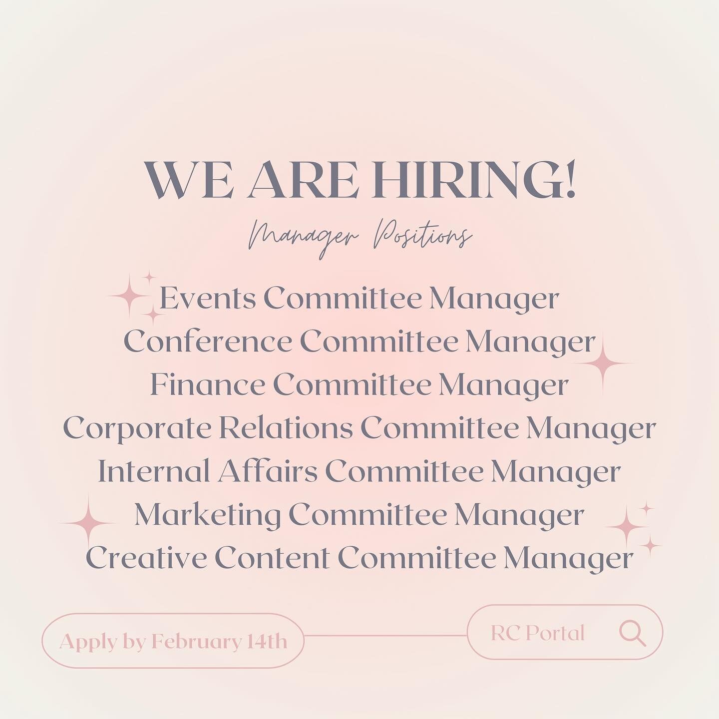 ⭐️Looking to join our amazing team?! We are hiring!⭐️

We encourage all those interested to apply for an RCWIB manager position on the RC Portal by February 14th.

We are looking forward to reviewing all applications! Please DM us with any questions 