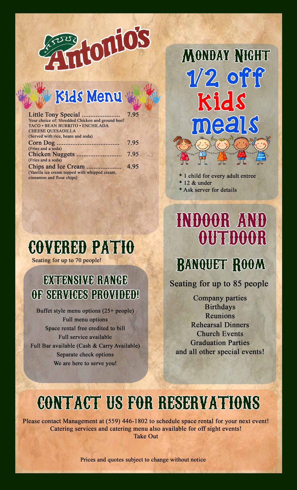 Menu — Antonio's Mexican Restaurant