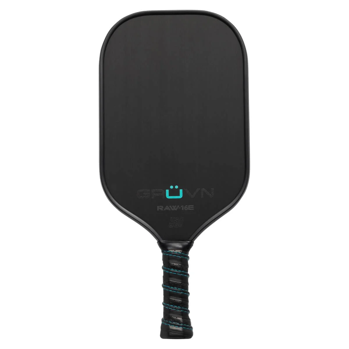 GRUVN RAW-16E pickleball paddle in black with teal accents