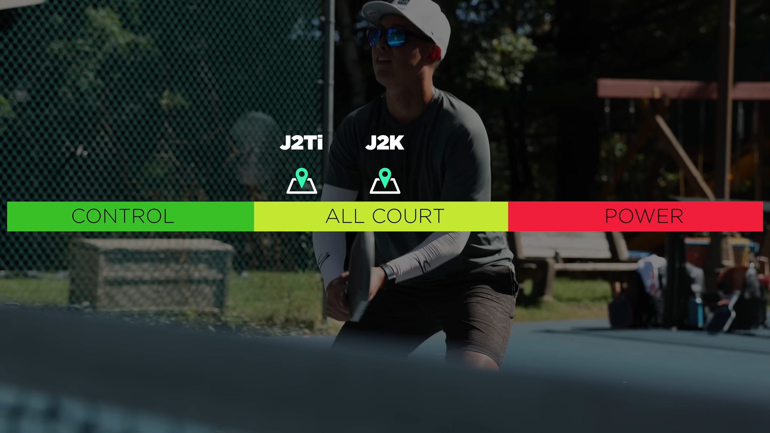 Player on court with spectrum graphic showing Honolulu J2Ti positioned toward control and J2K toward all-court play