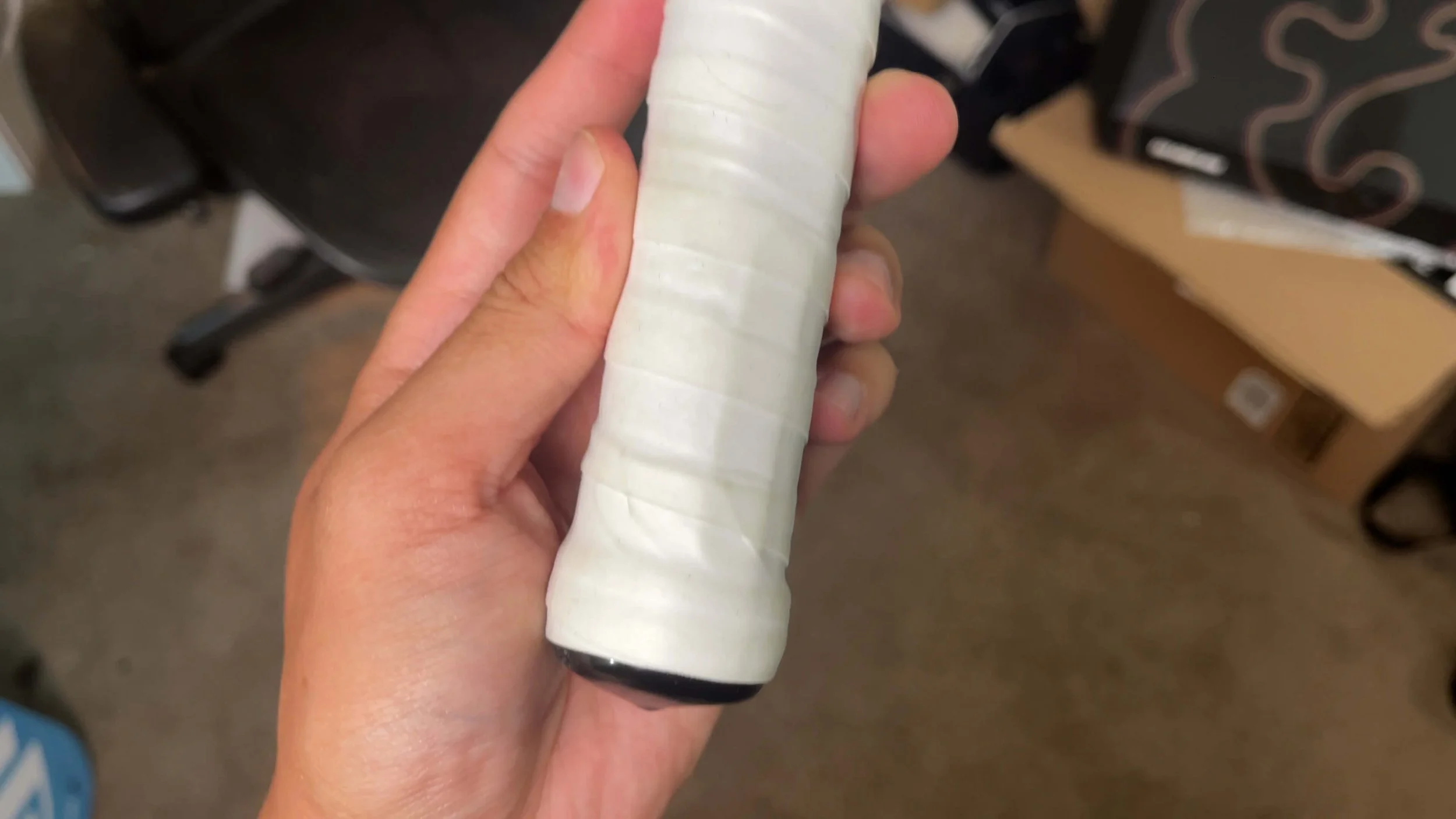 PaddleTek Tempest v3 pickleball paddle handle with white overgrip tape for lead tape setup