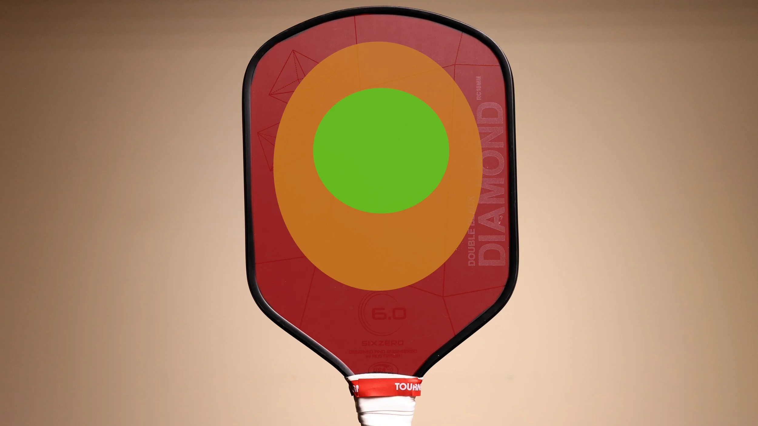 Six Zero Double Black Diamond pickleball paddle sweet spot heat map showing green center zone