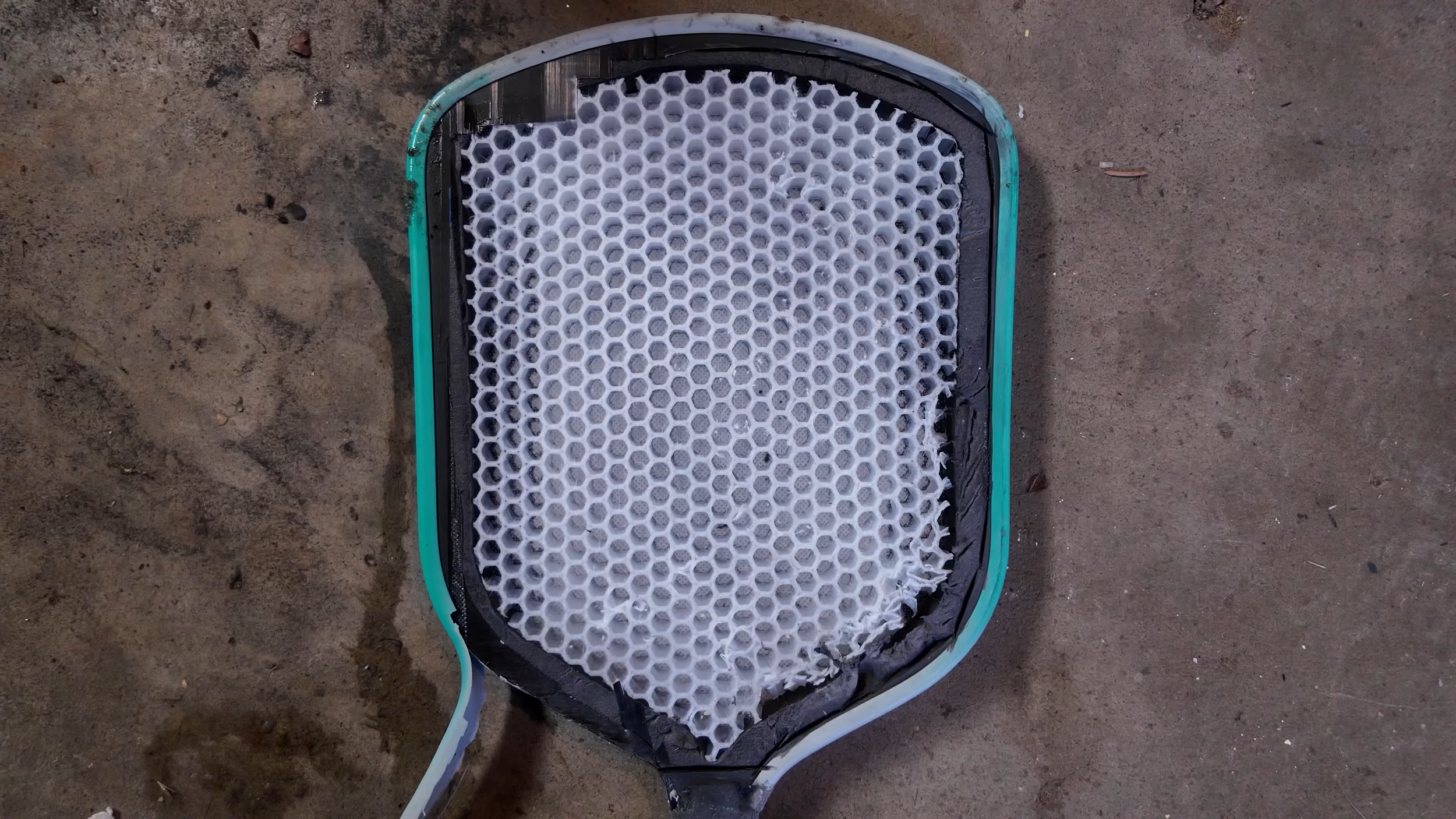 11SIX24 Power Series pickleball paddle teardown showing honeycomb core construction without face material