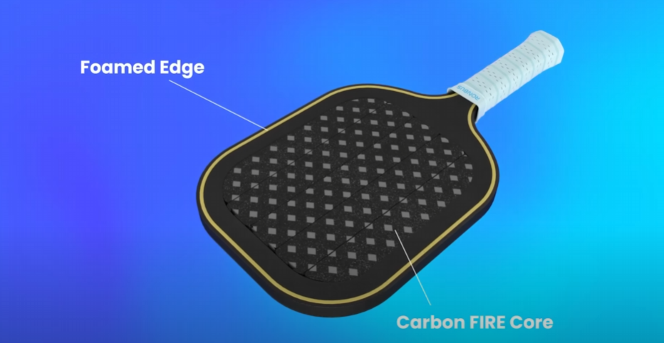 Ronbus Ripple V2 pickleball paddle diagram highlighting foamed edge and carbon fiber core construction