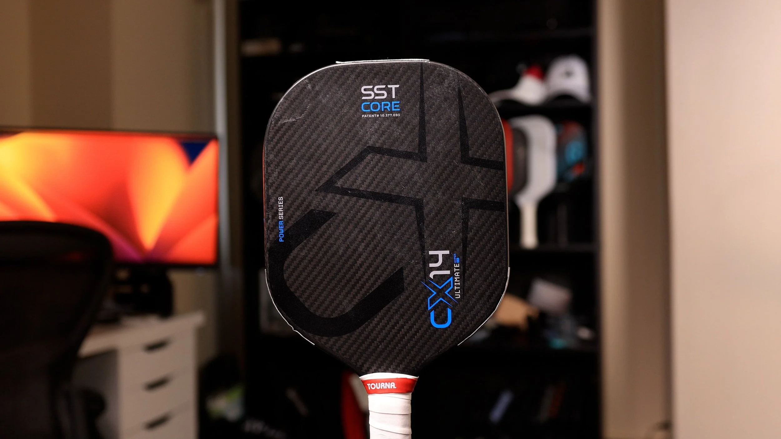 Gearbox CX14 Ultimate Power Series pickleball paddle with lead tape setup on display