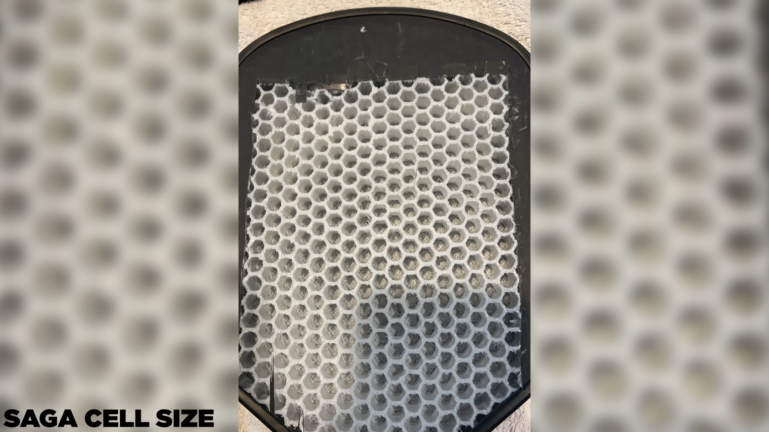 Close-up of Vatic Pro Saga honeycomb polymer core cell structure