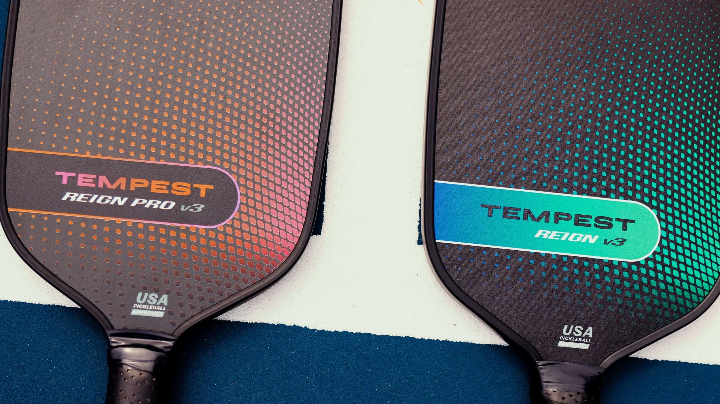 PaddleTek Tempest Reign Pro v3 and Tempest Reign v3 pickleball paddle faces close-up comparison