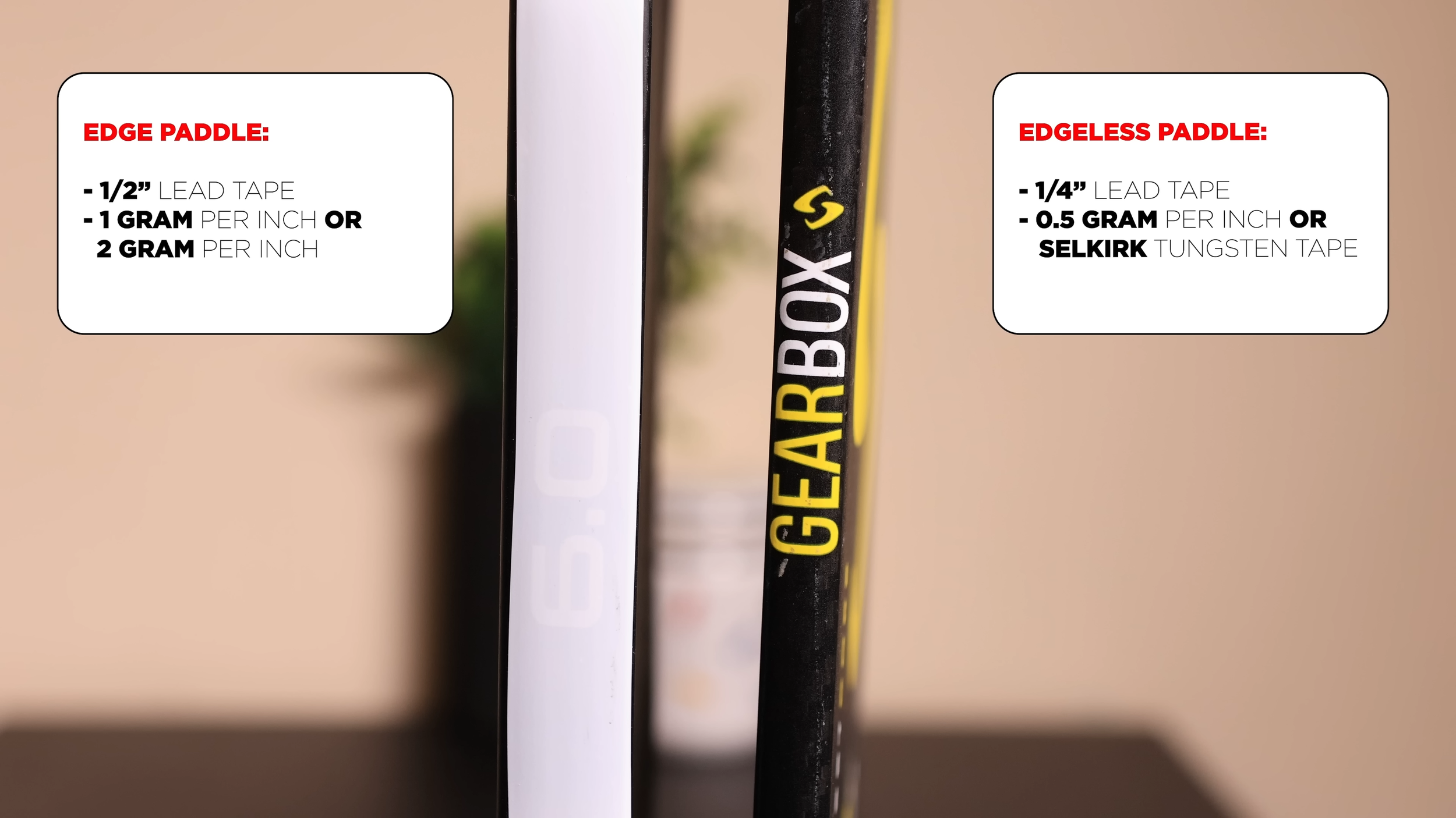 Lead tape width guide for pickleball paddles showing edge versus edgeless paddle tape recommendations Lead tape width guide for pickleball paddles showing edge versus edgeless paddle tape recommendations