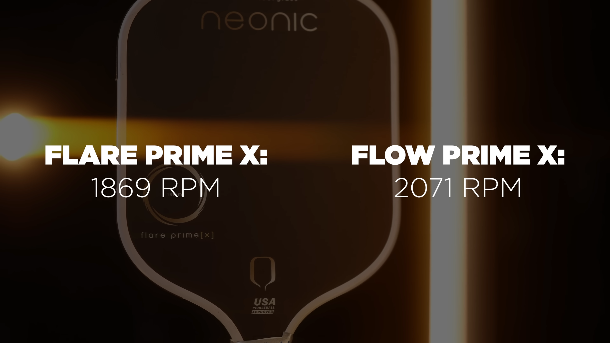 Neonic Flare Prime X and Flow Prime X pickleball paddle spin RPM comparison showing 1869 and 2071 RPM