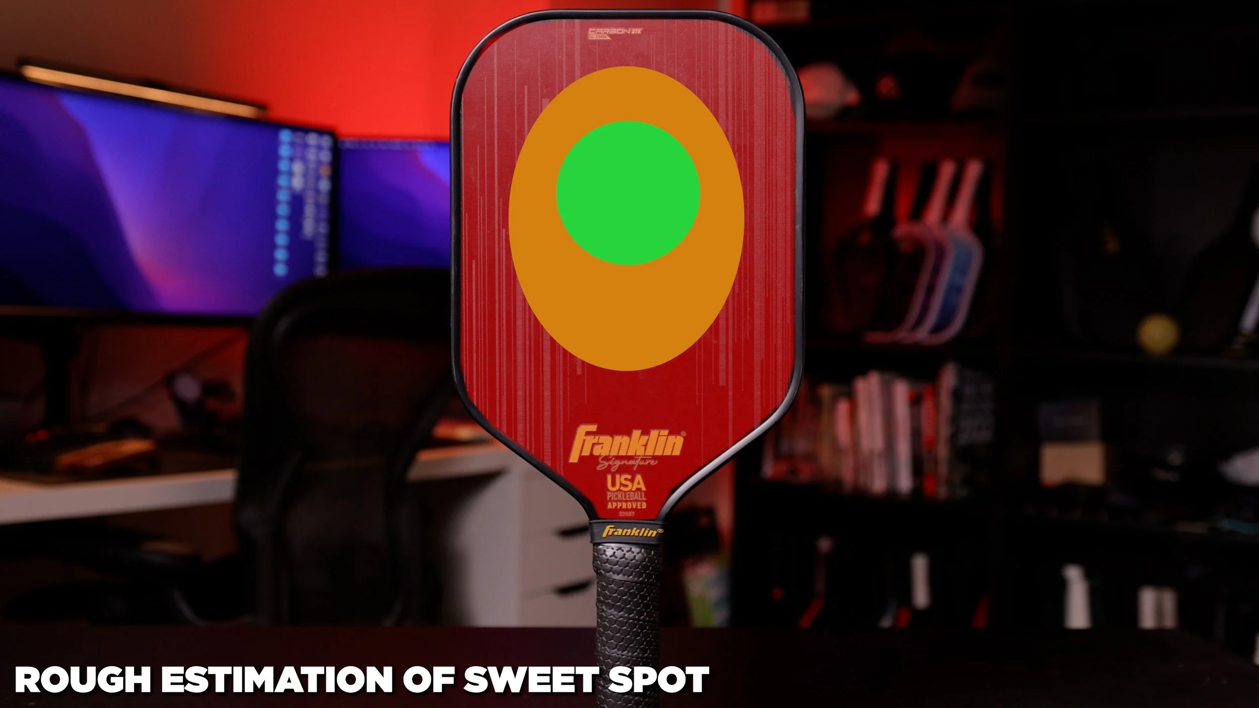 Franklin Carbon STK pickleball paddle sweet spot heat map visualization with green, orange, and red zones