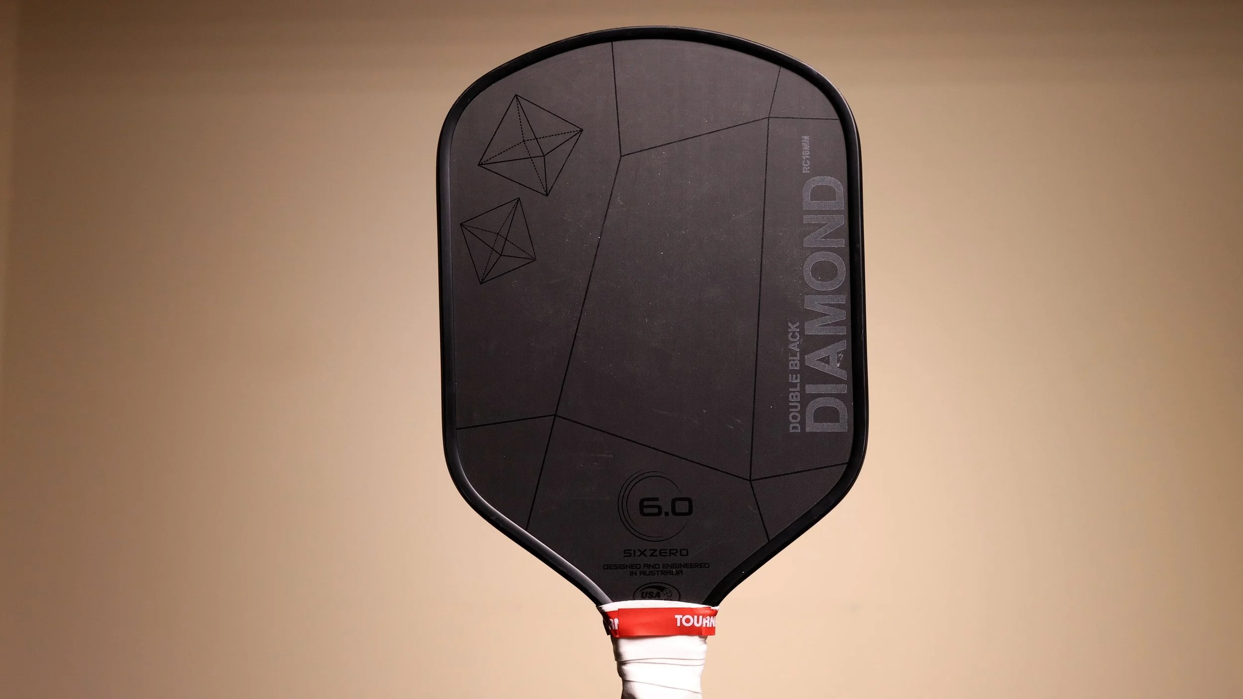 Six Zero Double Black Diamond 16mm pickleball paddle full front view with matte black finish