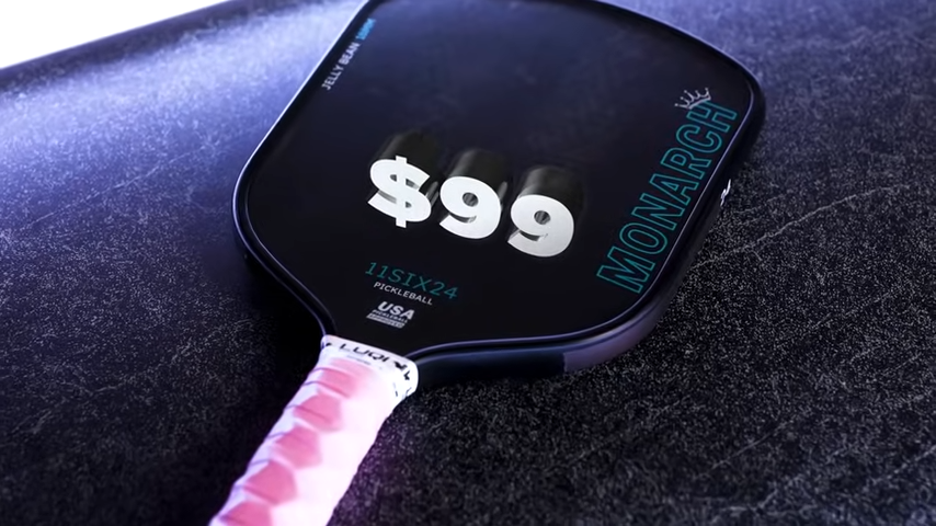 11SIX24 Monarch Jelly Bean pickleball paddle with $99 price tag displayed