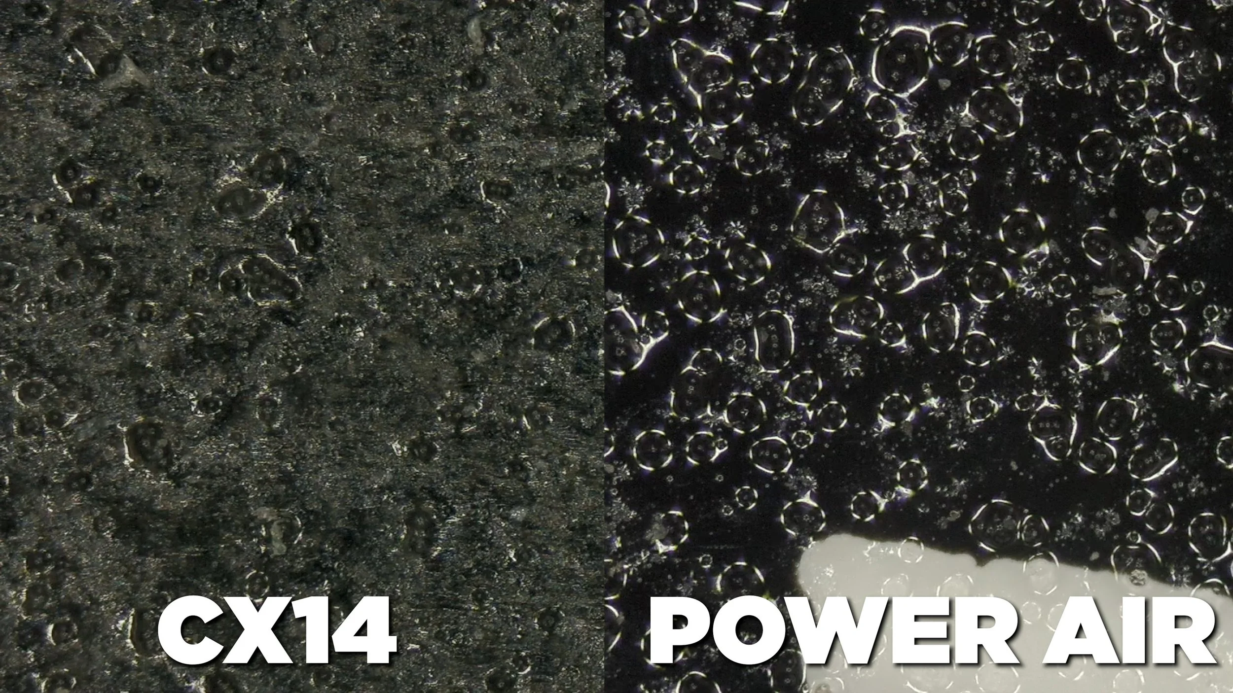 Macro surface texture comparison between Gearbox CX14 and Power Air pickleball paddle faces for spin
