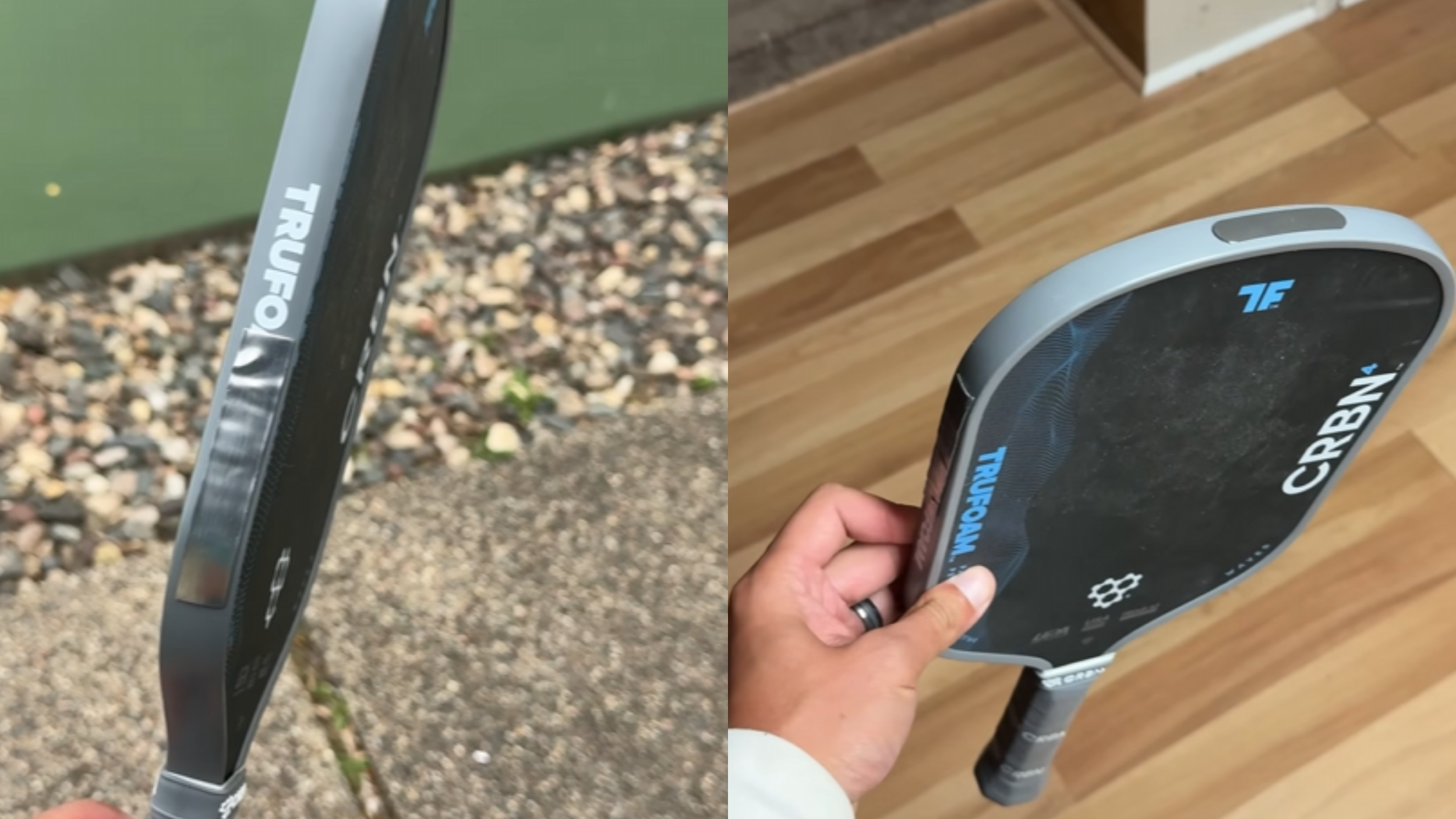 CRBN Waves pickleball paddle side profile and face with lead tape weighting setup