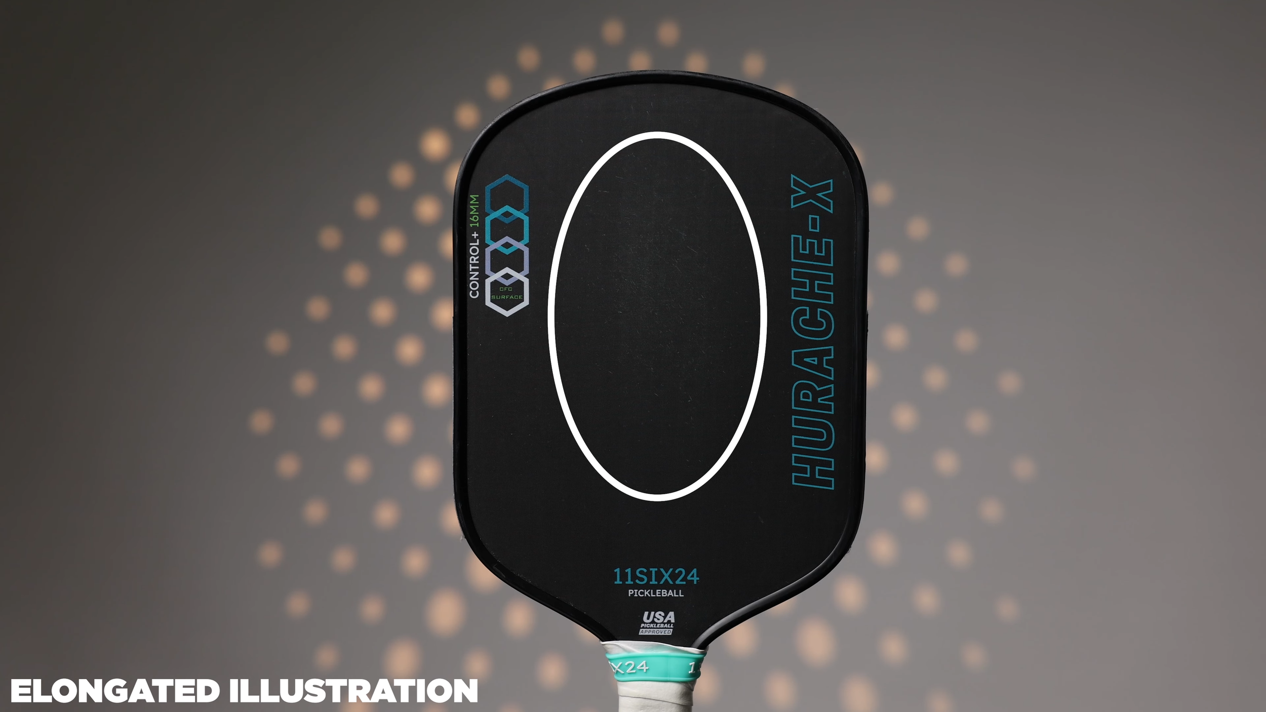 11SIX24 Hurache-X elongated pickleball paddle with sweet spot illustration showing narrower hitting zone