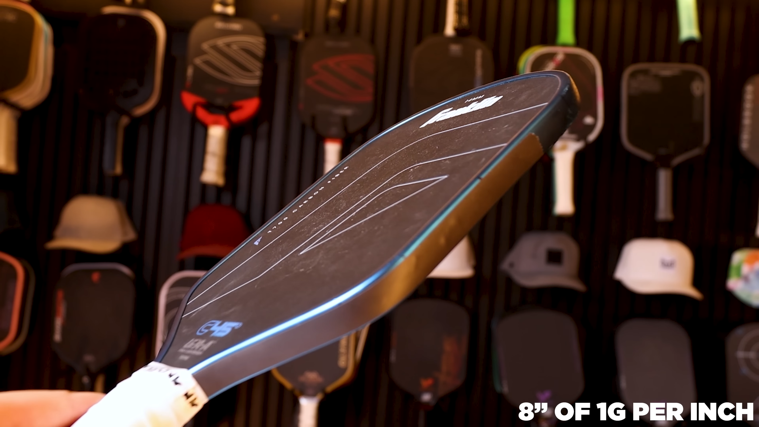 Franklin C45 pickleball paddle side view with 1g per inch lead tape setup along the edge