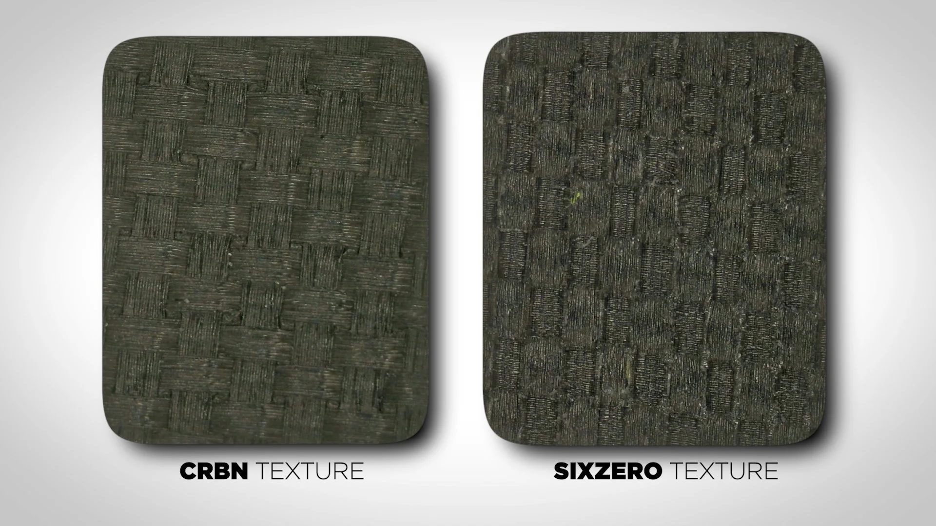 Side-by-side comparison of CRBN and Six Zero carbon fiber face textures on pickleball paddles