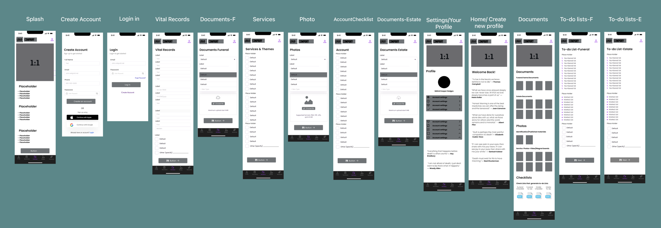 Afterlife lo-fi Wireframes