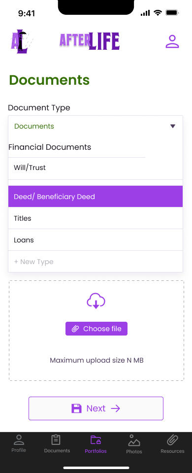 Key Screen- Estate Document Upload