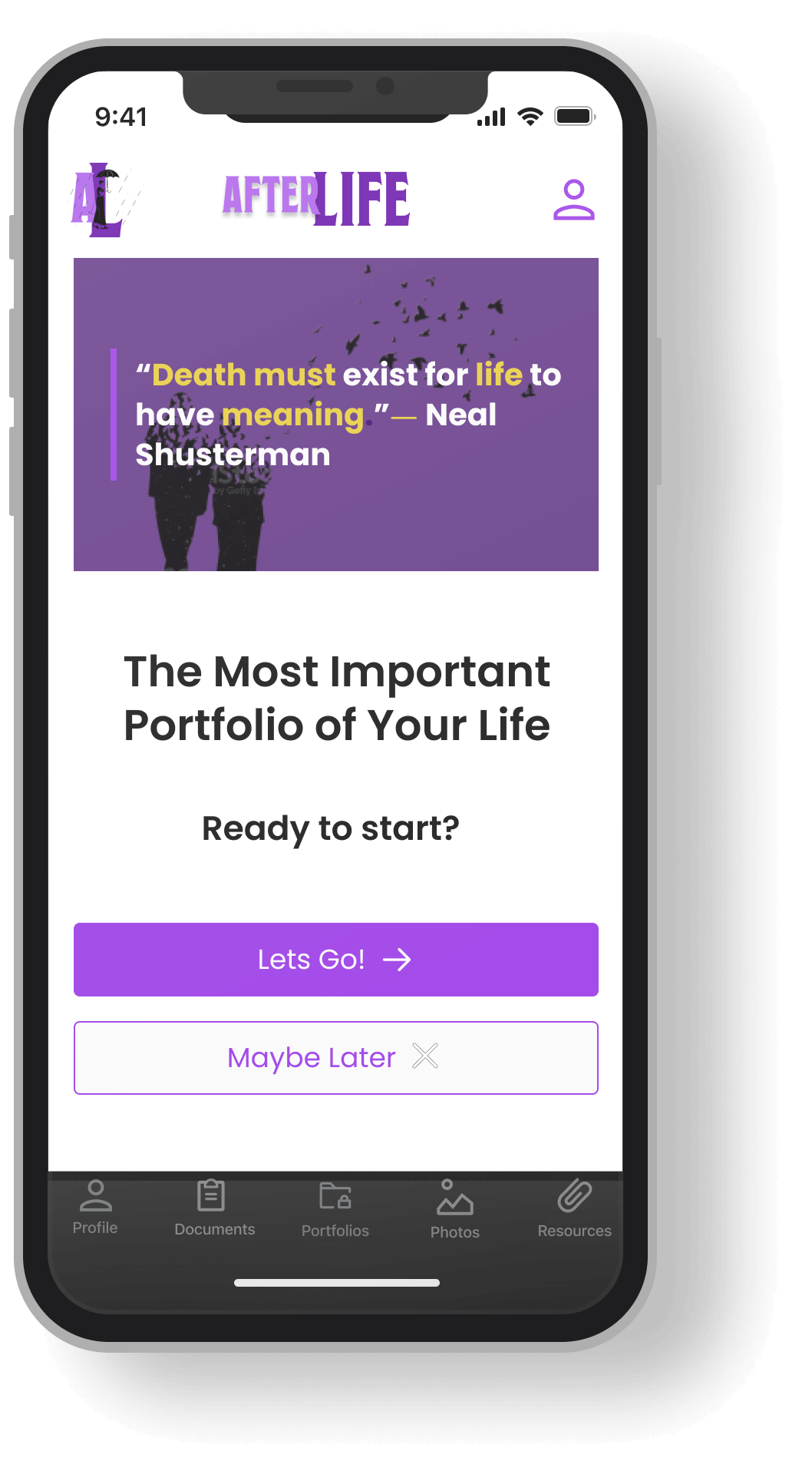 Portfolio Start Setup Screen