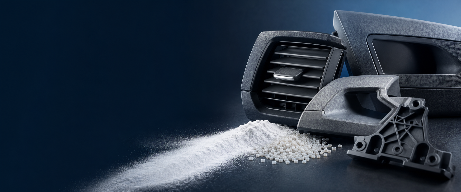 Micronised talc, polypropylene granules and injection-moulded automotive plastic components